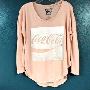 Coca Cola. Mighty Fine. Logo Pink Light Knit Long Sleeve High-Low Top.   XL.